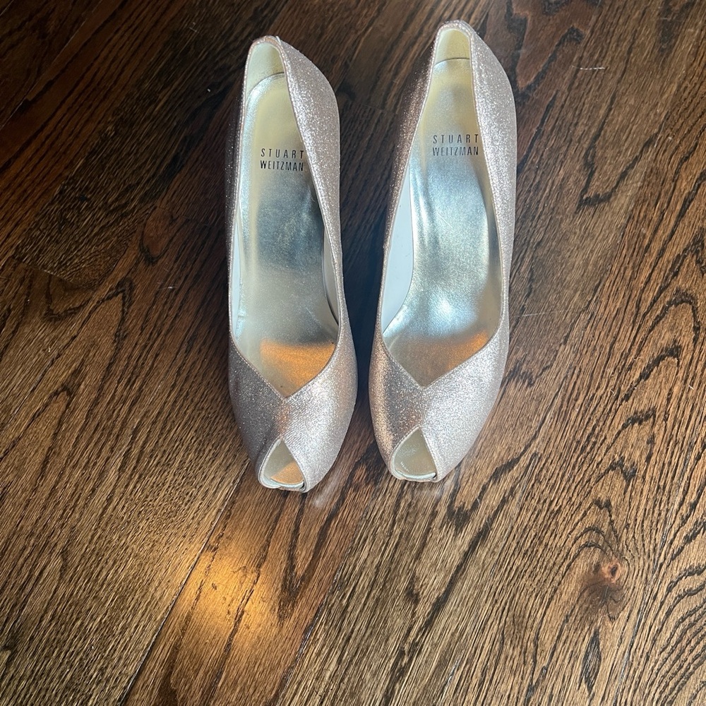 Stuart Weitzman Sparkle Peep-Toe Pumps in -Gold - Picture 7 of 15